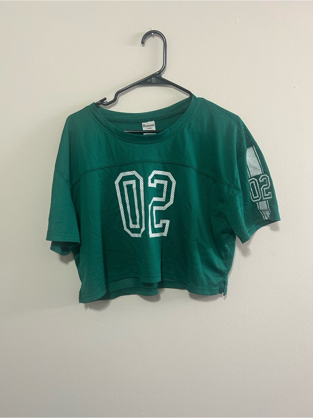 No Boundaries Emerald Green Cropped Mesh Tee with '02' Graphic